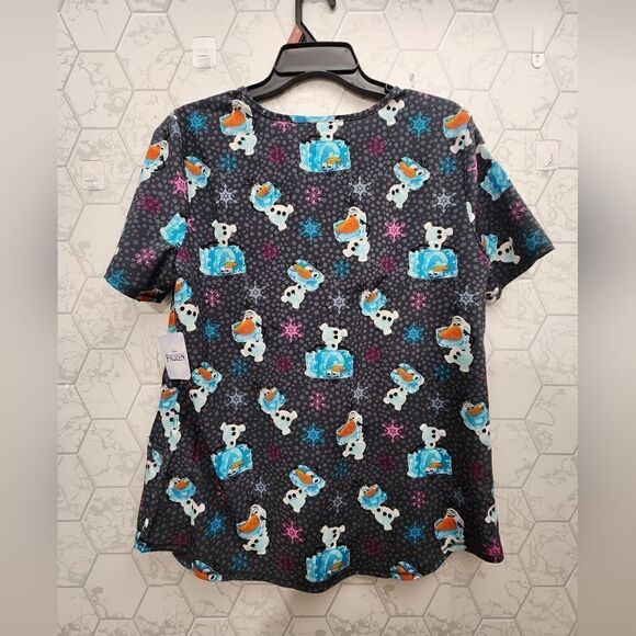 Nwt Disney Frozen Frosty Olaf Women’s V-Neck Print Scrub Top, Size M - Picture 2 of 5